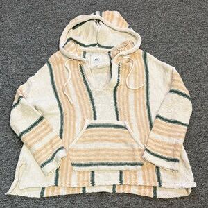 Rip Curl Cream and Green Striped Poncho